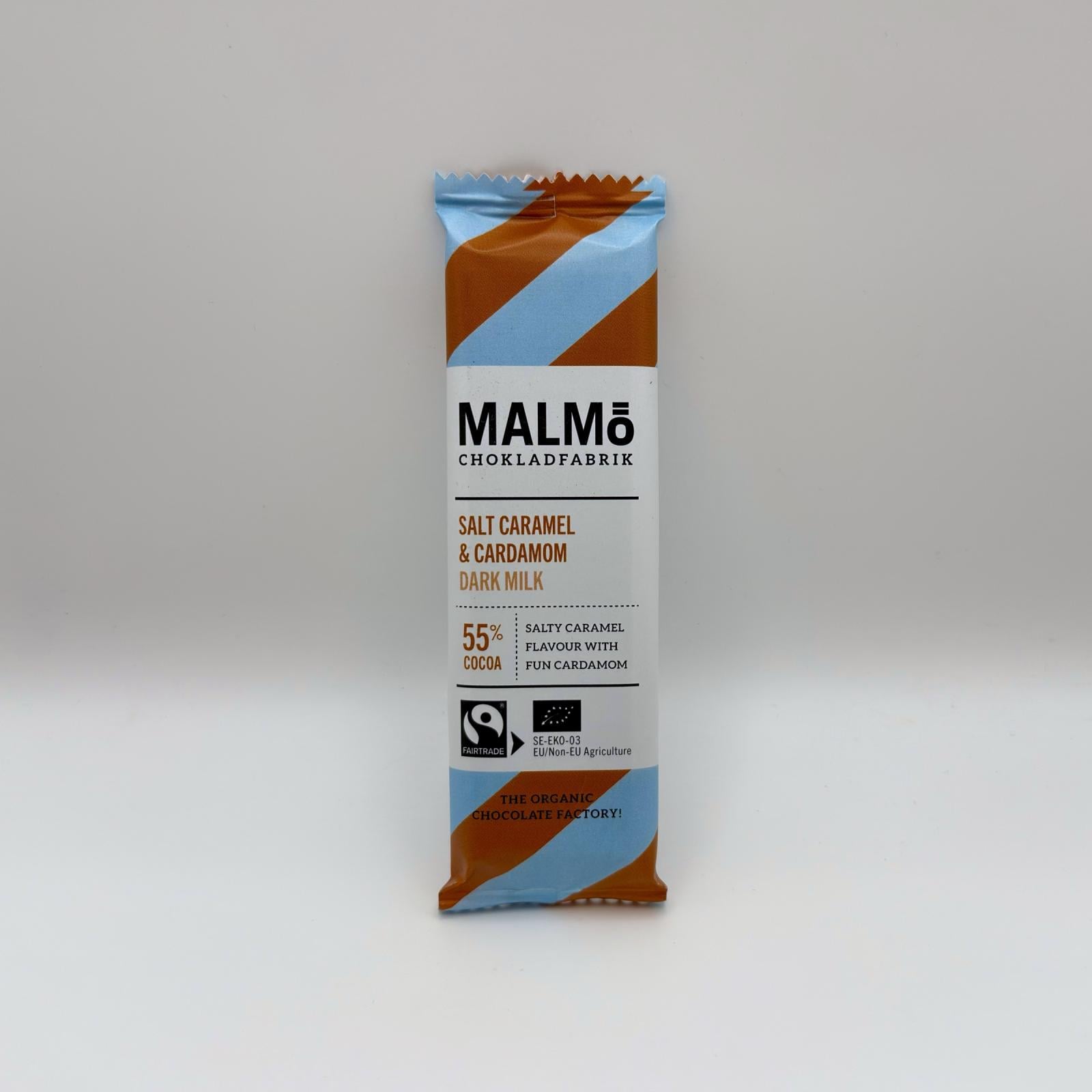 Malmö Chokladfabrik - Salt Caramel & Cardamom Dark Milk 55% Cacao 25g